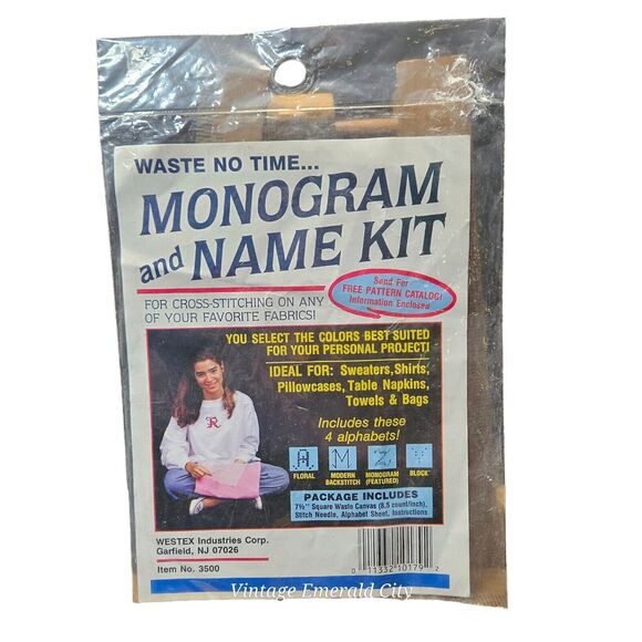 Vtg Cross Stitch Monogram and Name Kit With 4 Alphabet Styles by Westex New - Picture 2 of 5